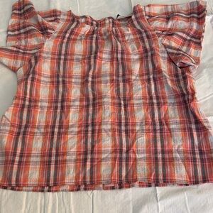 Women’s Loft plaid linen feel Short Sleeve Blouse. New